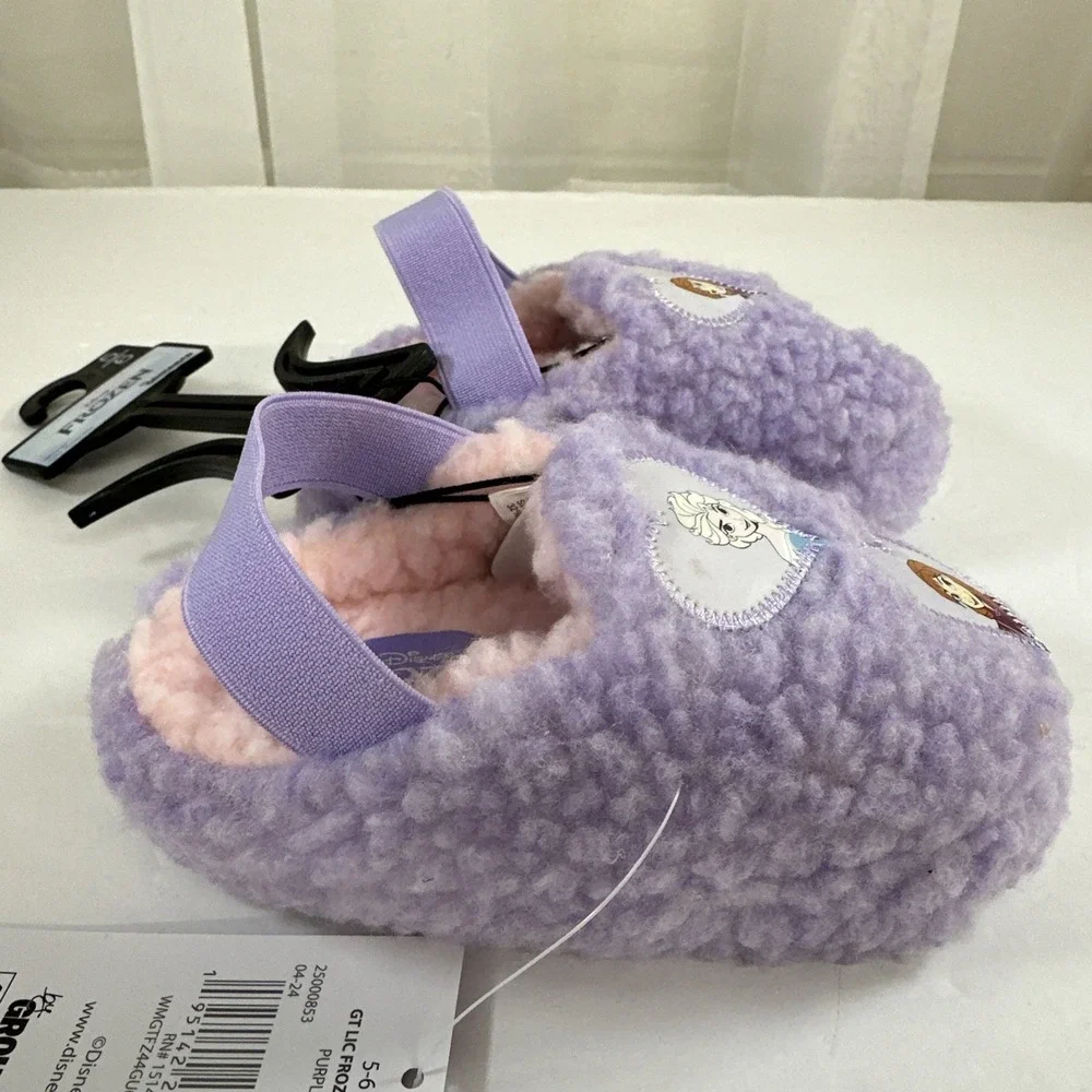 Disney Frozen Purple Slip On Slippers Back-Strap‎ Toddler Girls 5-6 New